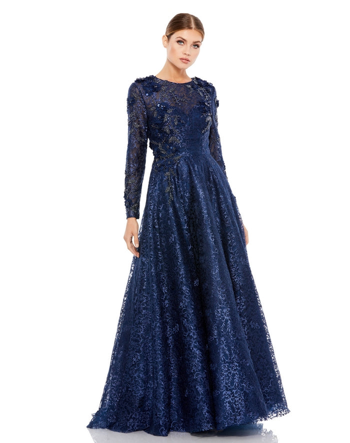 mac duggal navy blue dress Wool-blend check-knit open-back dress main image 0