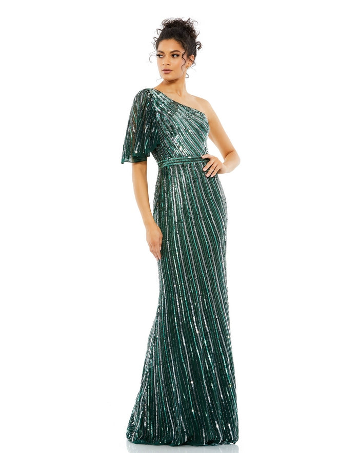 green emerald velvet dress Green Cut Out One Shoulder Ruched Back Gown main image 1