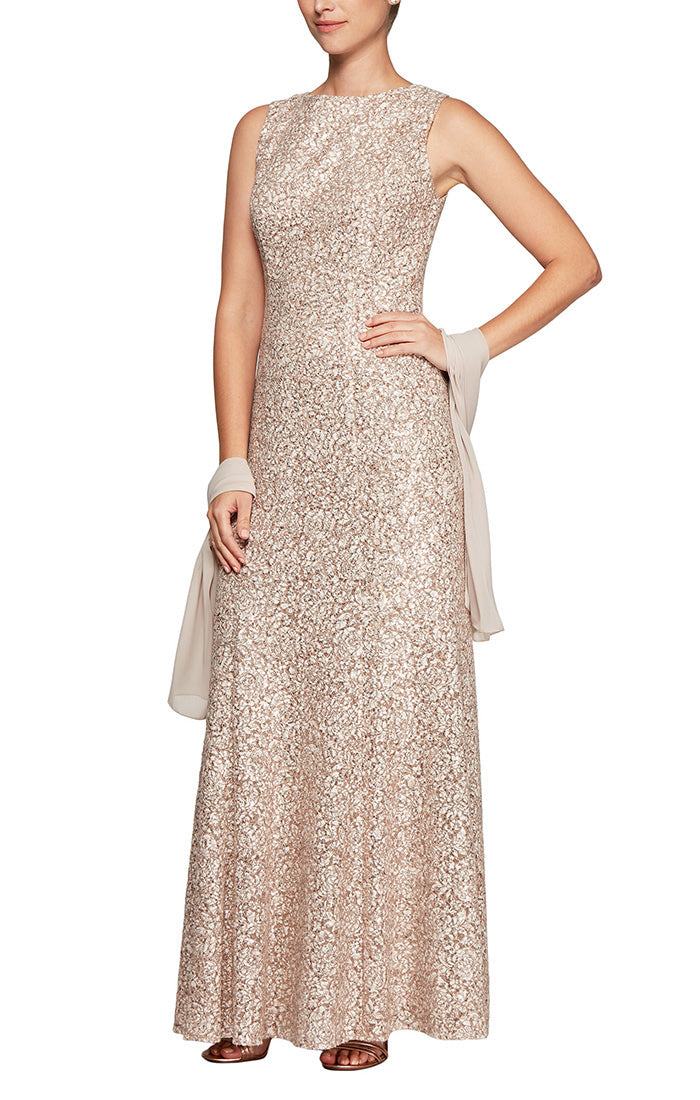 slim fit dress slacks Long Fit & Flare Corset Prom Dress with Rose Gold Glitter Print main image 1