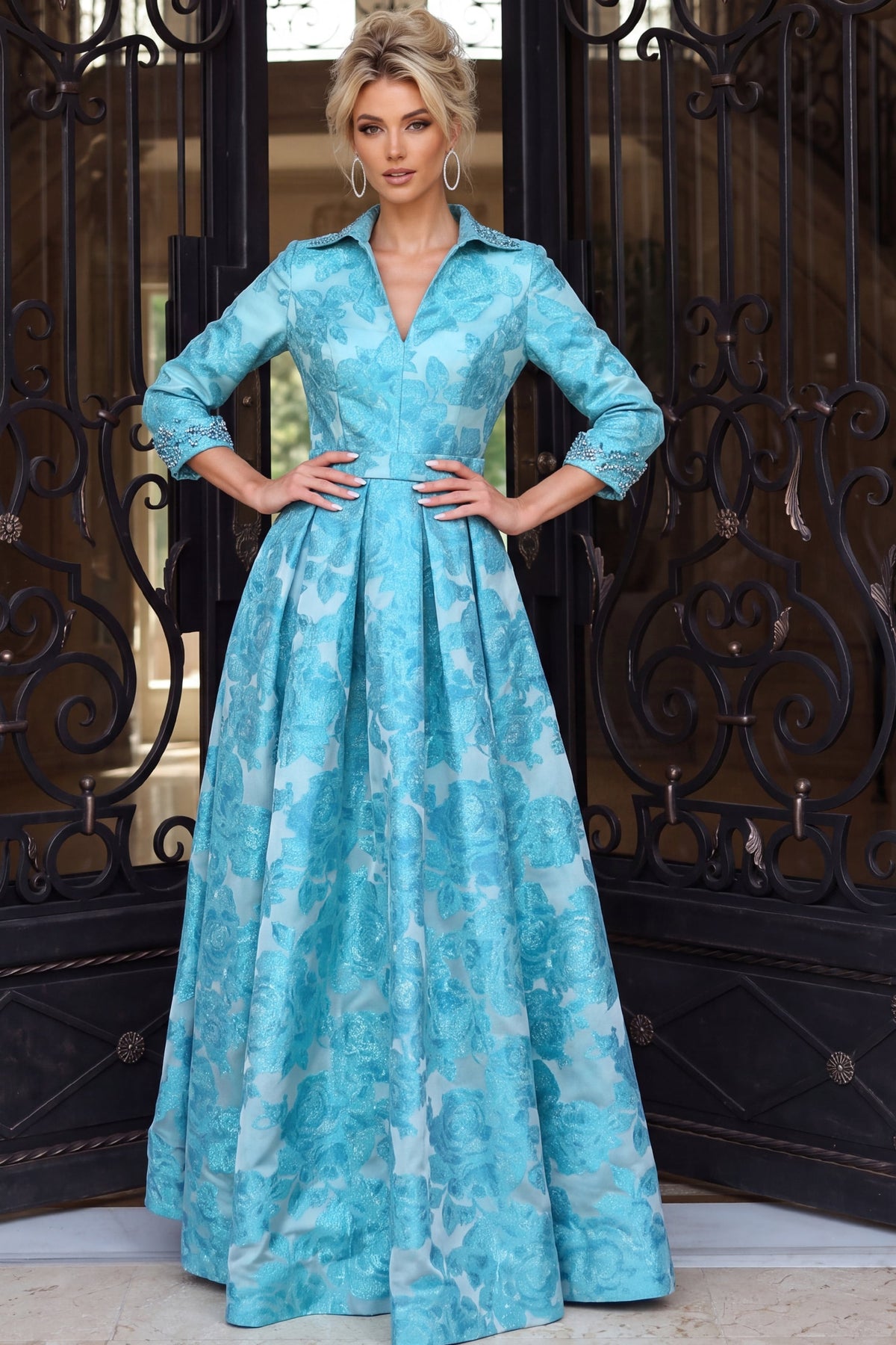 Jovani 52089 Aqua gown, official front view