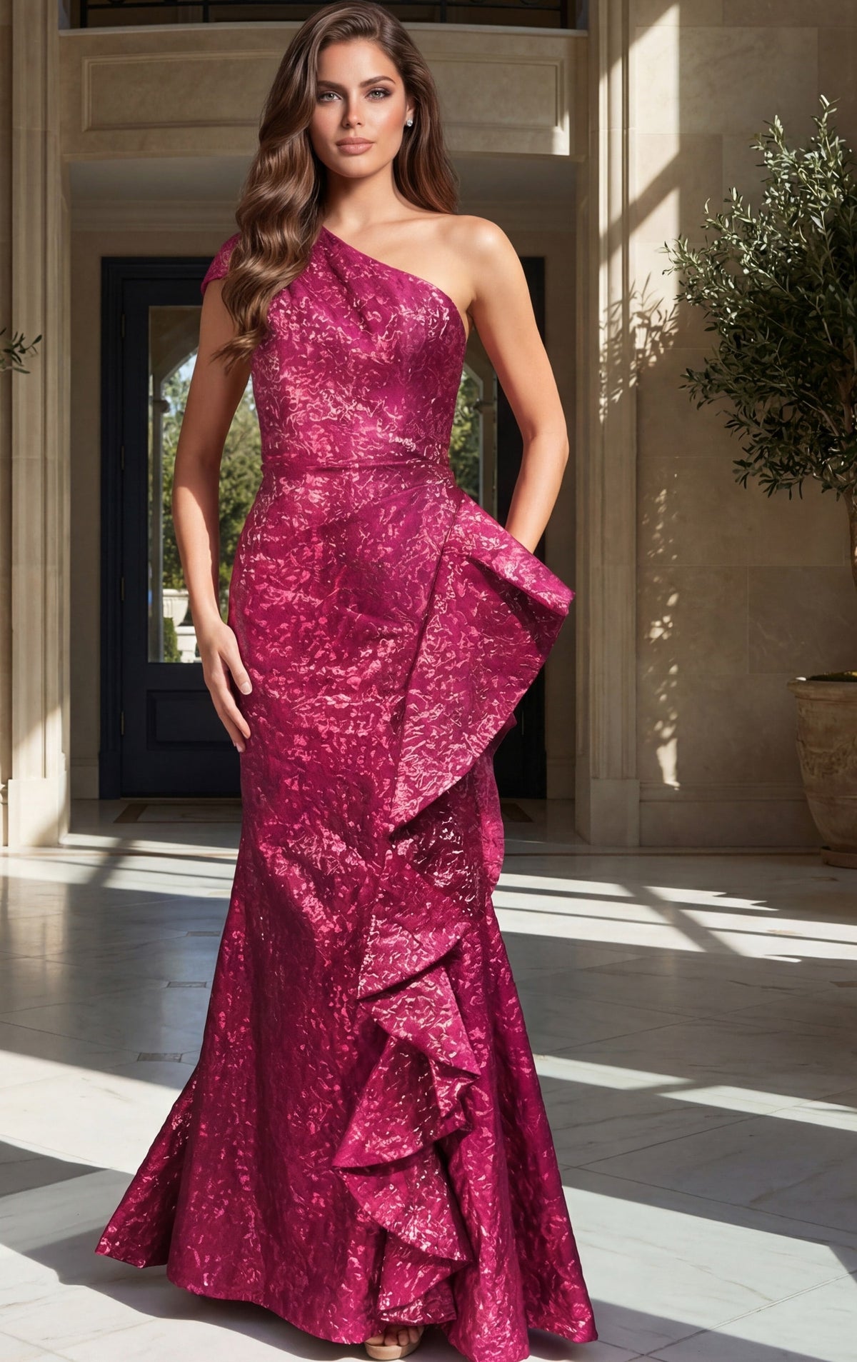 Jovani 52736 Fuchsia gown, official front view