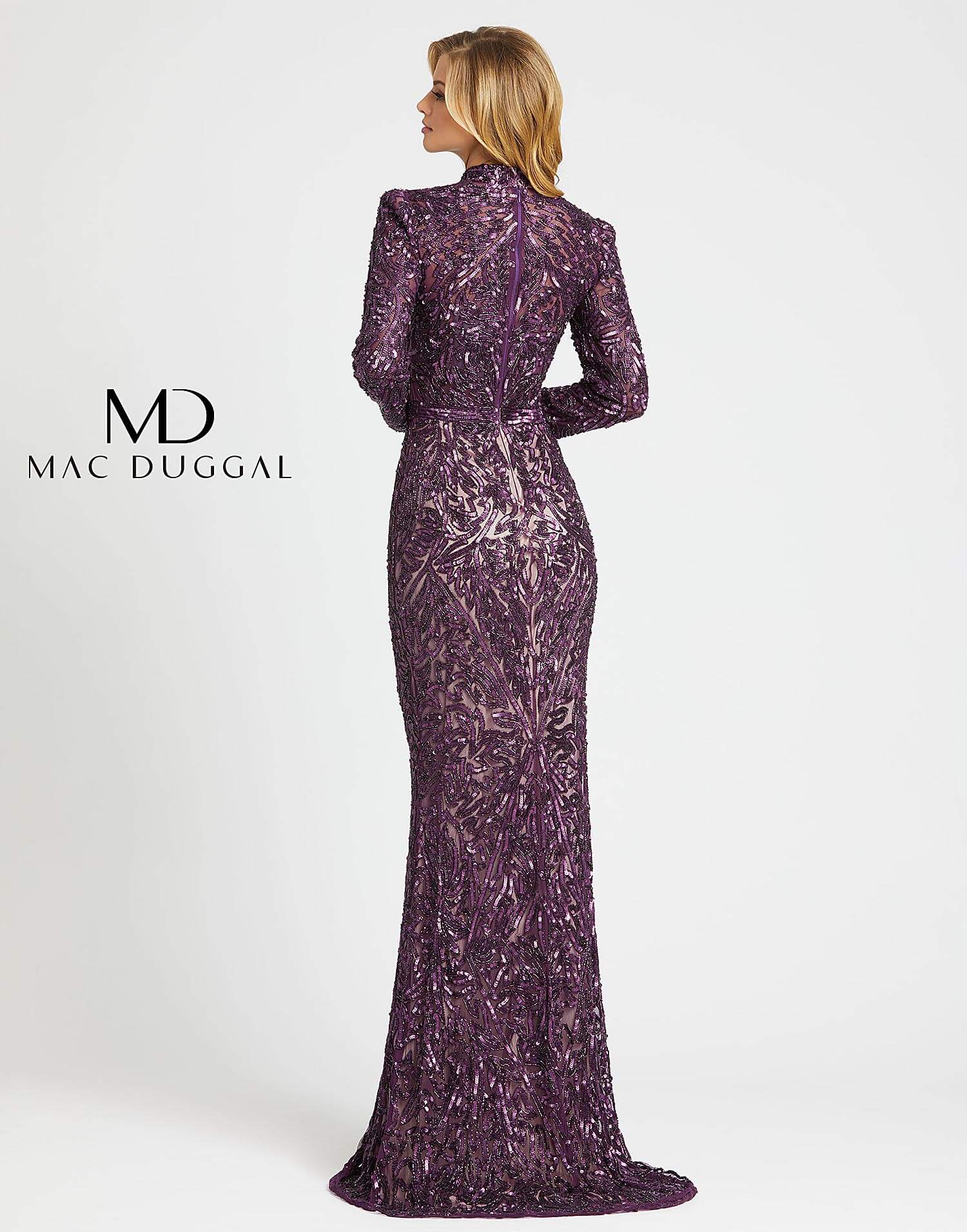 High neck sequin gown outlet with train mac duggal