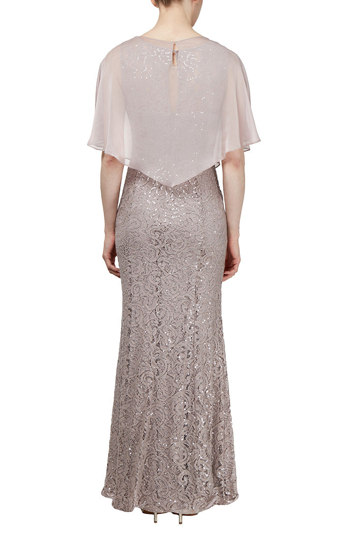 Ignite Evenings Sequin Lace Dress with Cape