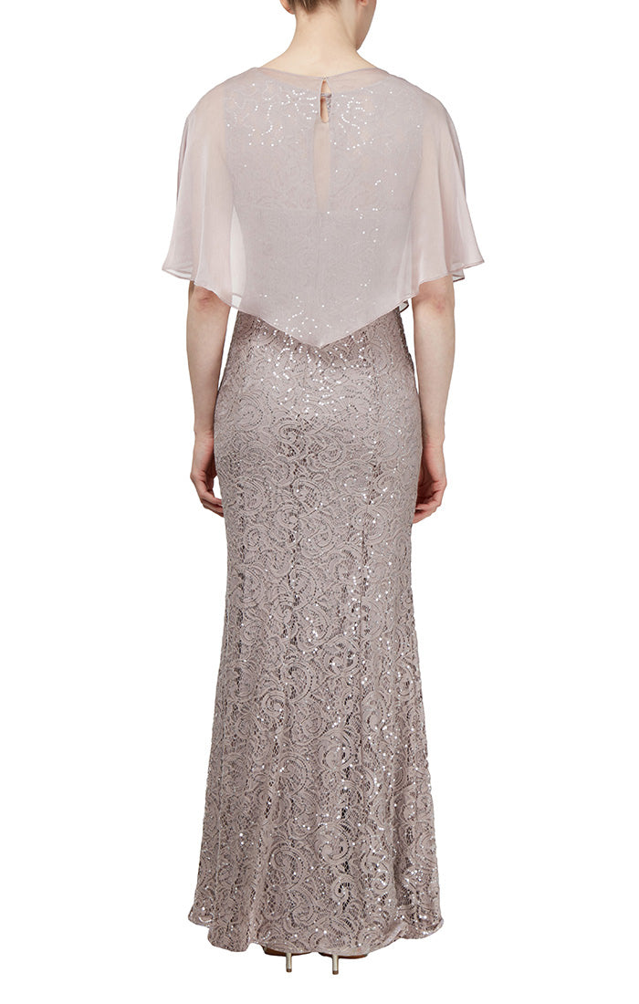 Sequin Lace Attached Cape Manhattandress Sequin Lace Attached Cape Manhattandress